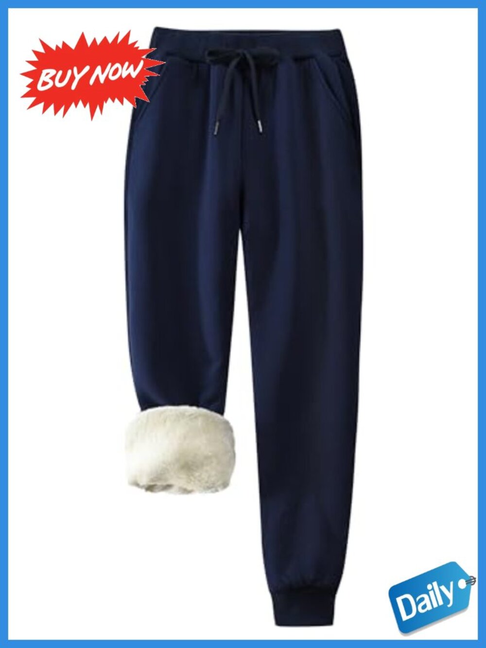 Sherpa Lined Cotton Sweatpants High Stretch Warm Fleece Pants